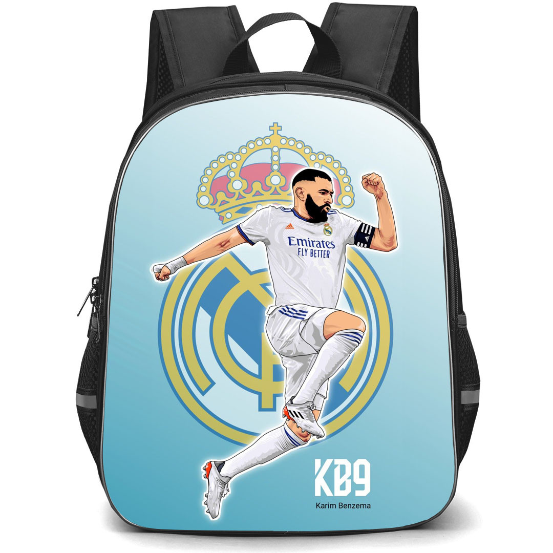 Karim Benzema Backpack StudentPack - Karim Benzema Real Madrid CF Jumping Vector Illustration KB9
