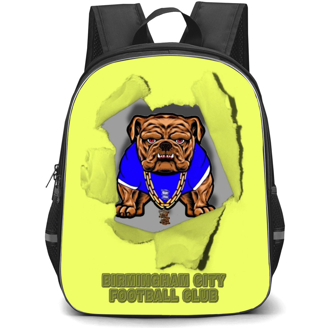 Birmingham City FC Backpack StudentPack - Birmingham City FC Bulldog Poster With Yellow Torn Paper Background