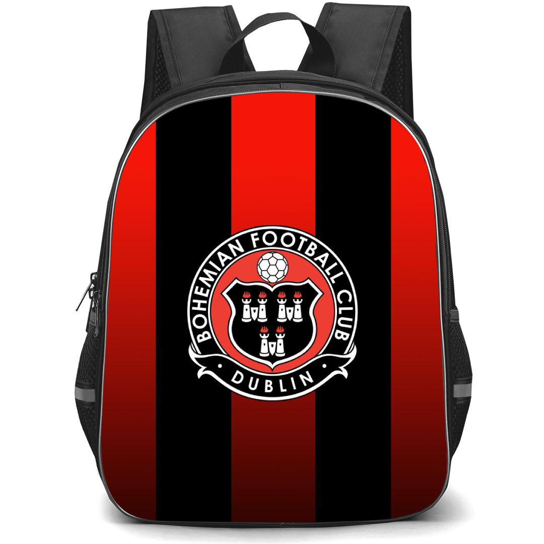 Bohemians FC Backpack School Bag StudentPack - Logo In Red And Black Stripe Background