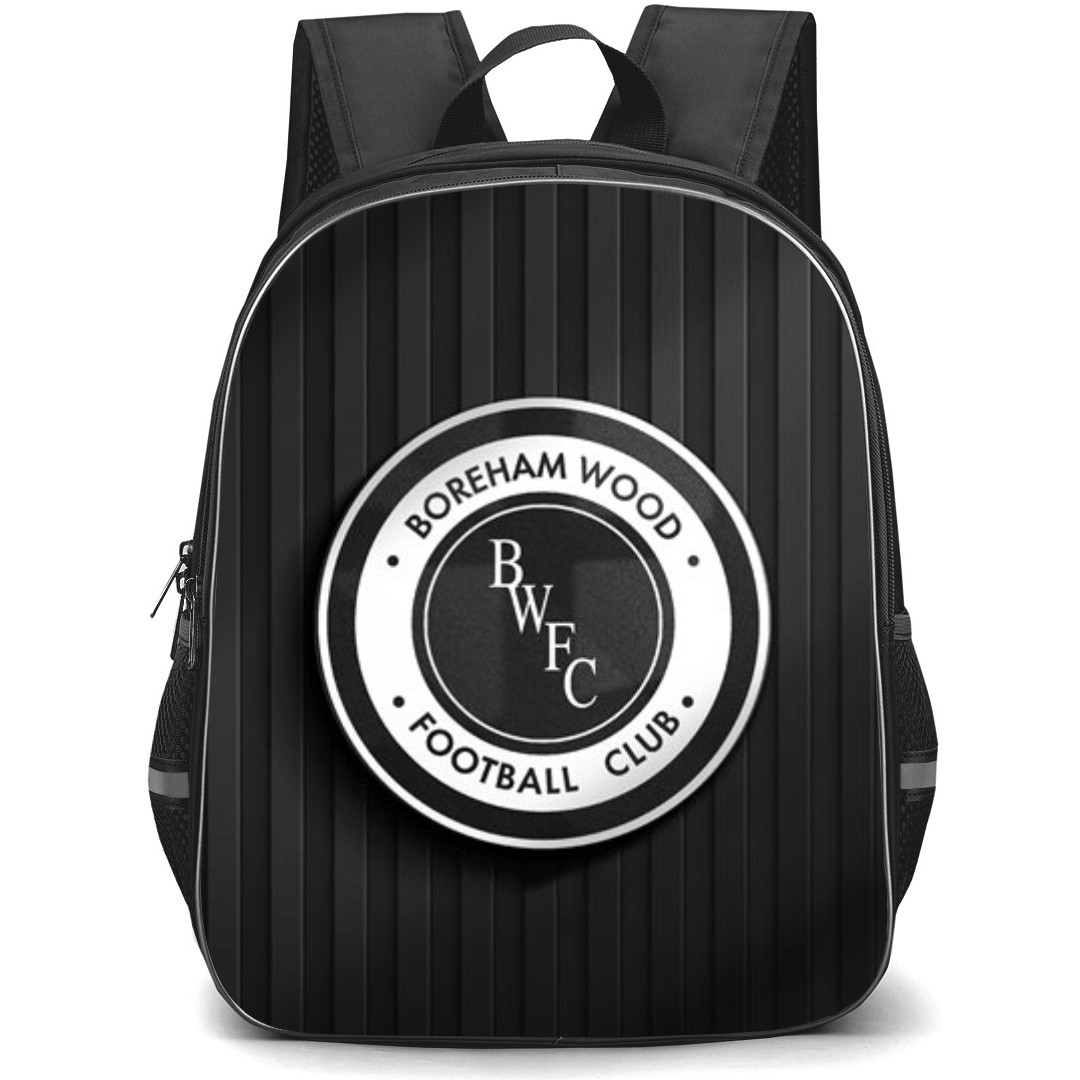 National League Boreham Wood Backpack School Bag StudentPack - Large Logo In Gray Stripe Background