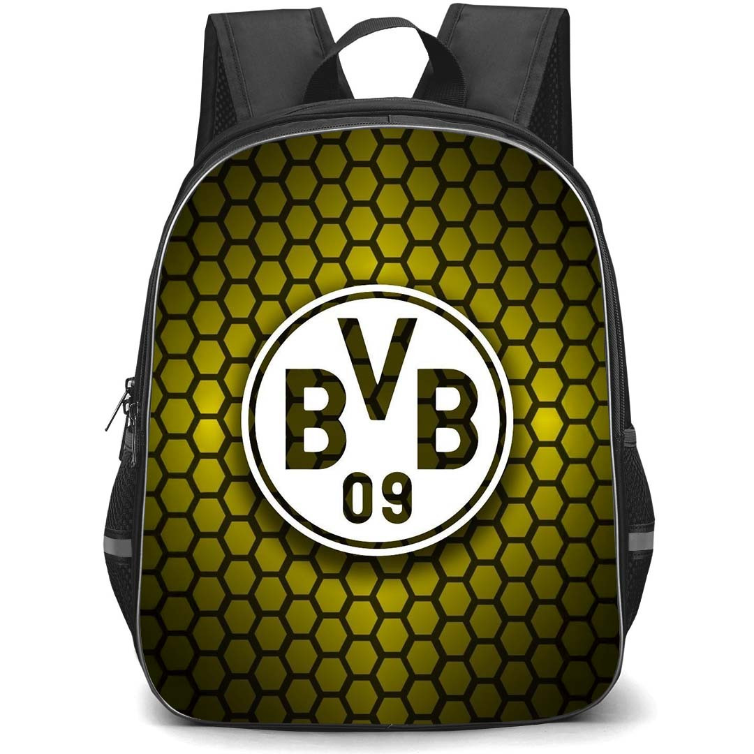 Borussia Dortmund Backpack School Bag StudentPack - Borussia Dortmund Logo On Dark Yellow Honeycomb Background