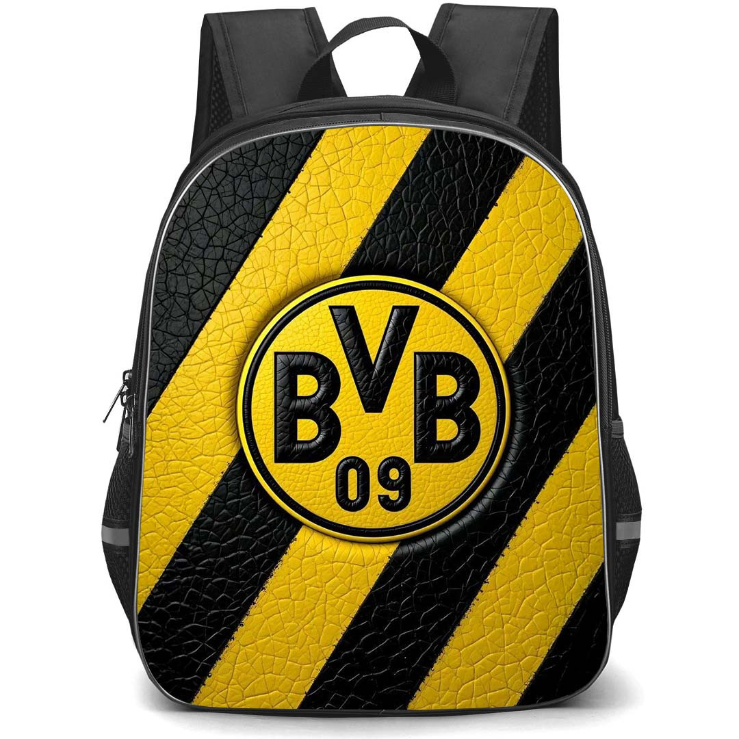 Borussia Dortmund Backpack School Bag StudentPack - Borussia Dortmund Logo On Yellow And Black Stripe Leather Texture Background