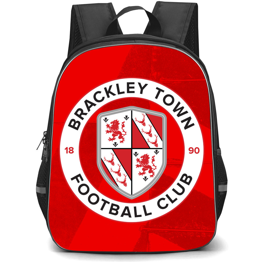 National League Brackley Town Backpack School Bag StudentPack - Large Logo In Red Background