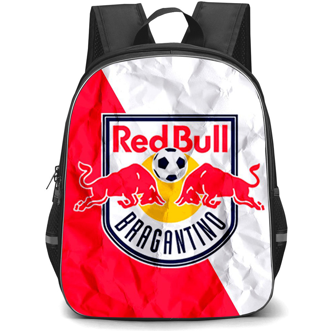 Red Bull Bragantino Backpack School Bag StudentPack - Red Bull Bragantino Logo with Diagonal Stripe Paper Texture Effect