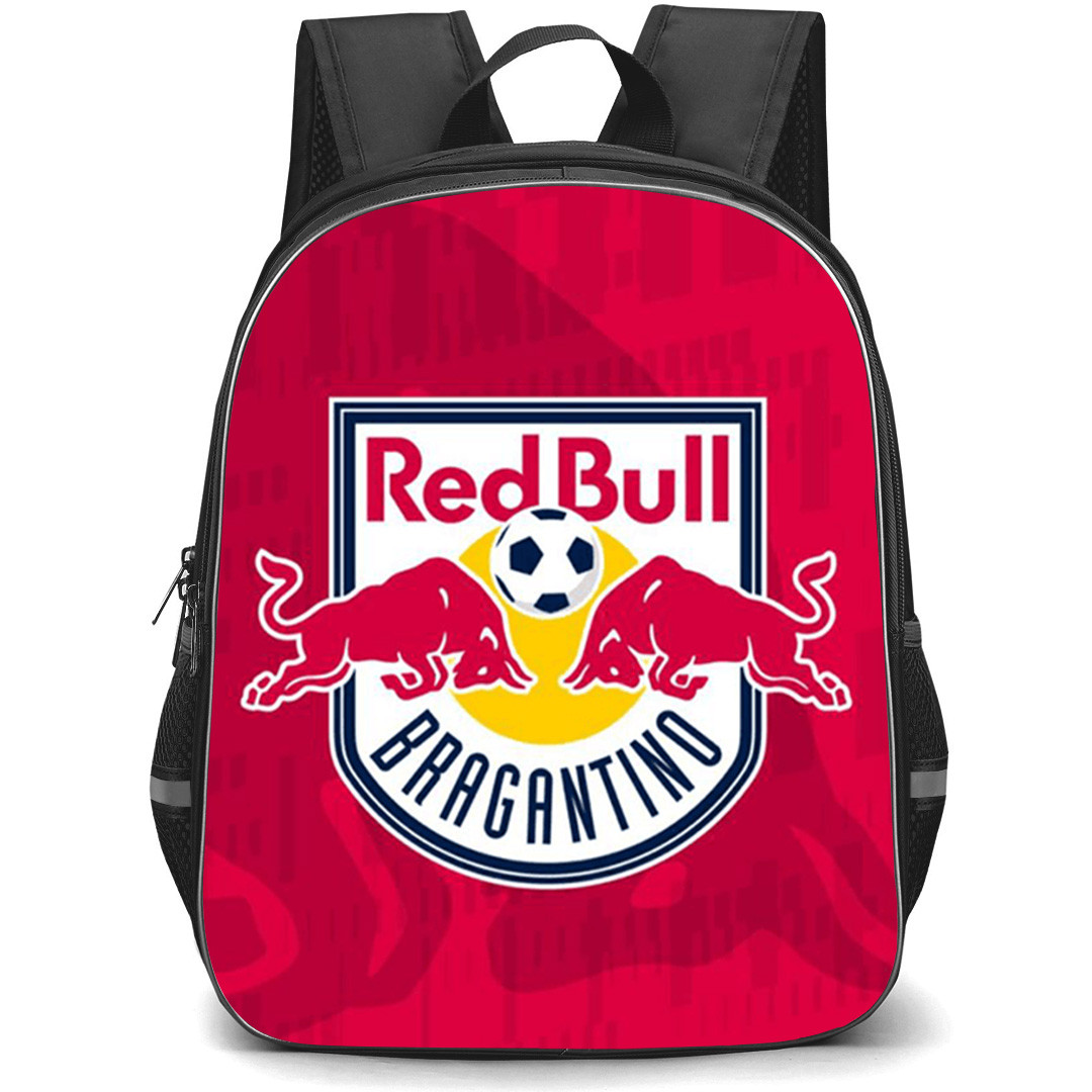 Red Bull Bragantino Backpack School Bag StudentPack - Red Bull Bragantino Logo with Deep Red Geometric Pattern
