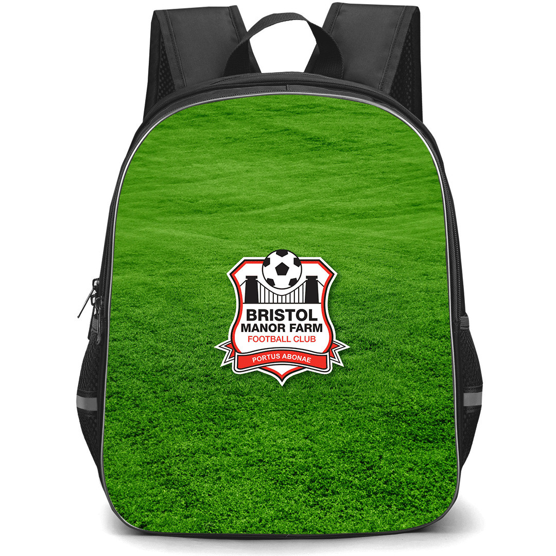Bristol Manor Farm Football Club Backpack School Bag StudentPack - Bristol Manor Farm Football Club Logo With Green Grass