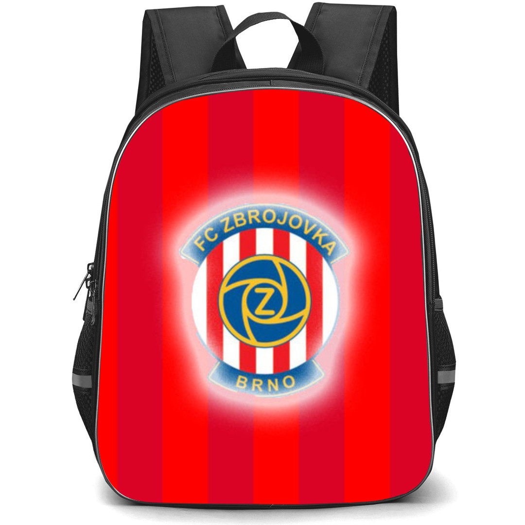 FC Zbrojovka Brno Backpack School Bag StudentPack - Glowing Logo In Red Stripe Background
