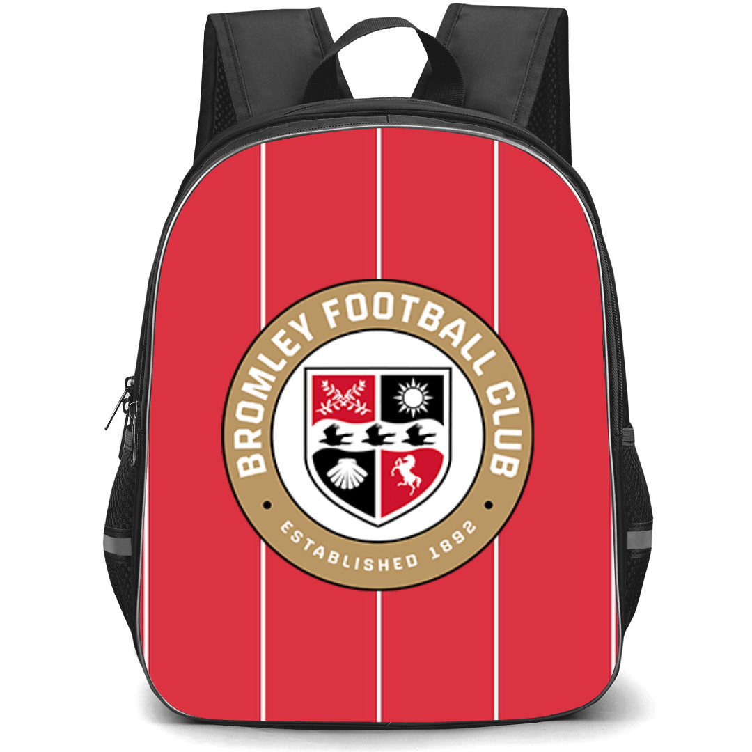 EFL League Two Bromley Backpack School Bag StudentPack - Large Logo In Red And White Stripe Background