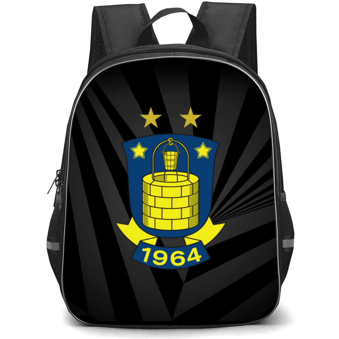 Brondby IF Football Club Backpack School Bag StudentPack - Logo In Black And Gray Stripe Background