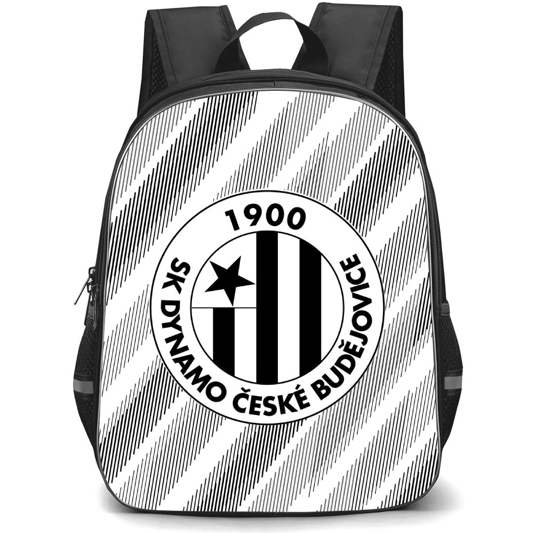 SK Dynamo Ceske Budejovice Backpack School Bag StudentPack - Logo In White And Black Abstract Background