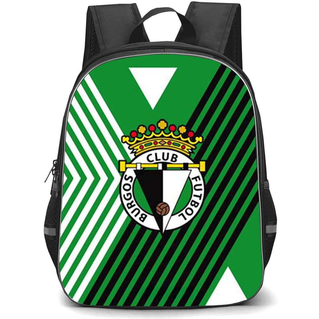 Burgos CF Backpack School Bag StudentPack - Burgos CF Logo On Green Abstract Background Football Club