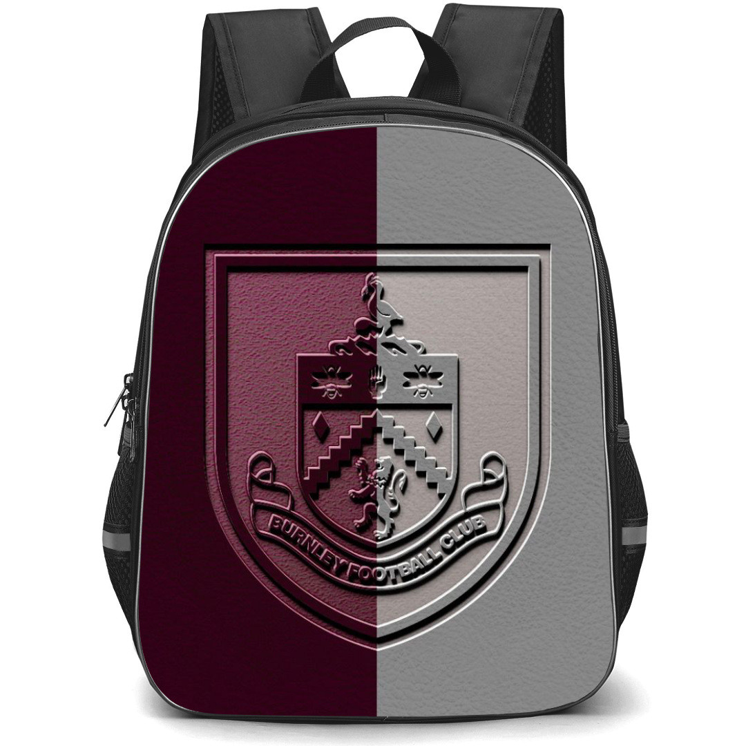 Burnley F.C. Backpack StudentPack - Burnley F.C. Emboss Logo On Red Gray Leather Background