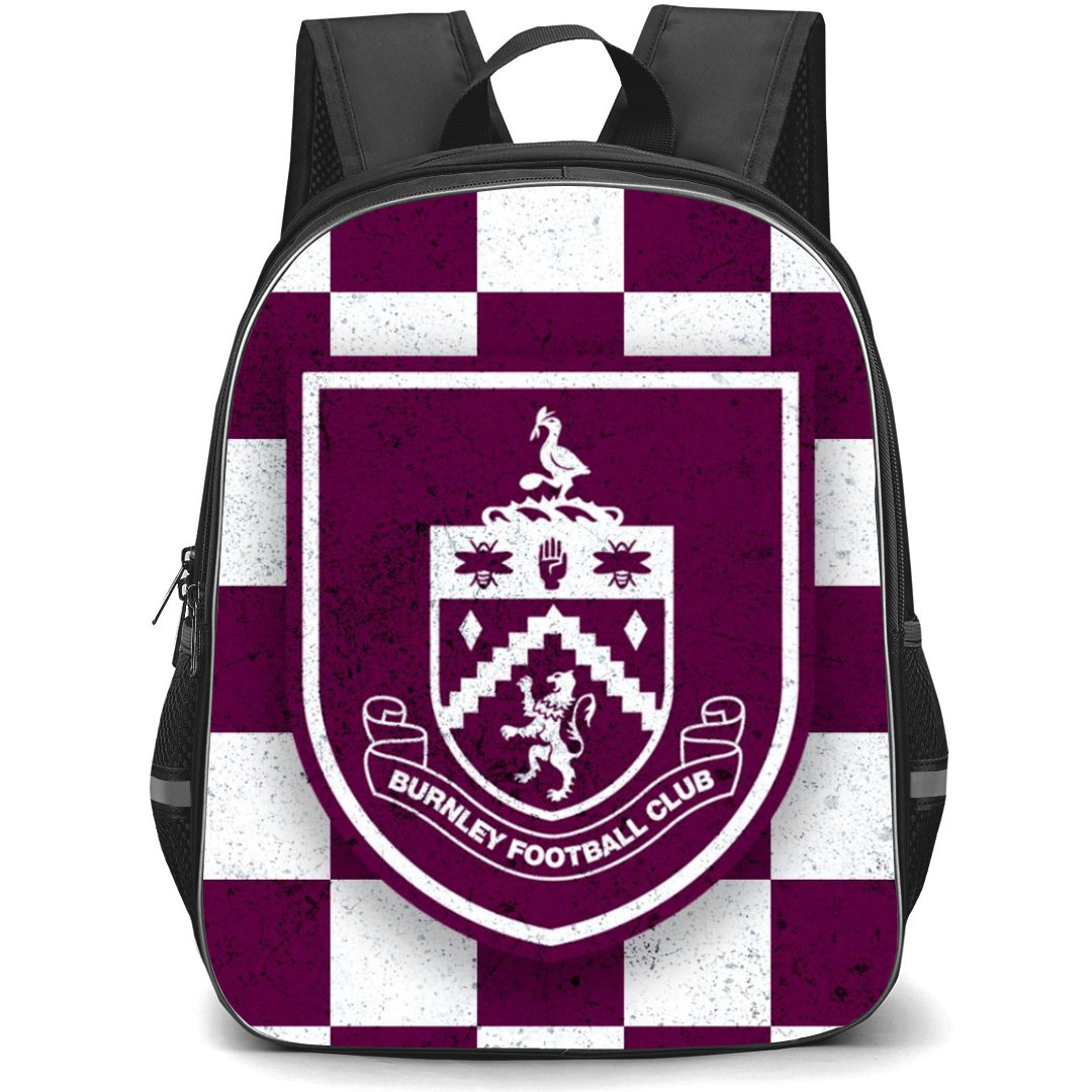 Burnley F.C. Backpack StudentPack - Burnley F.C. Logo On Purple White Crumpled Paper Background