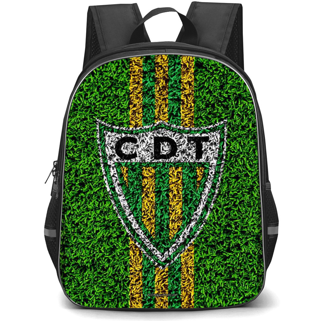 CD Tondela Backpack School Bag StudentPack - CD Tondela Logo On Yellow Stripe Green Texture Background