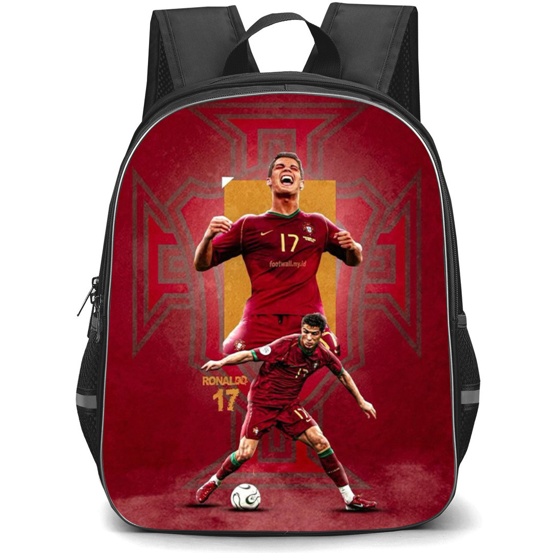 Cristiano Ronaldo Backpack StudentPack - Cristiano Ronaldo 17 Fan Art Illustration Art On Red Background