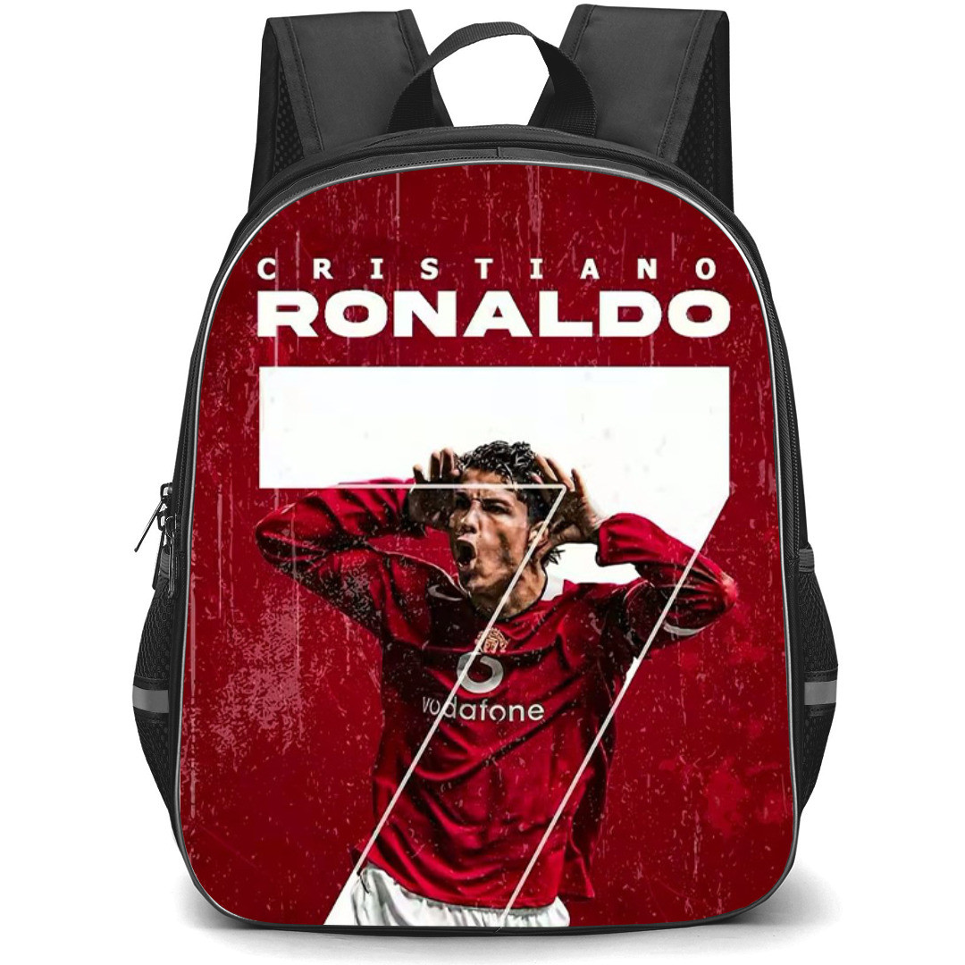 Cristiano Ronaldo Backpack StudentPack - Cristiano Ronaldo CR7 Funny Celebration On Red Background