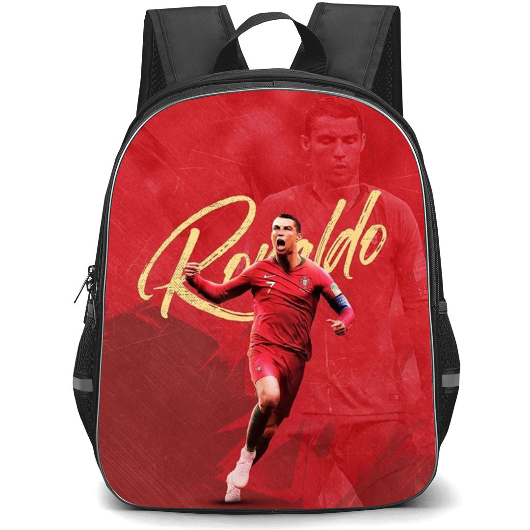 Cristiano Ronaldo Backpack StudentPack - Cristiano Ronaldo Portugal National Football Goal Celebration On Red Background