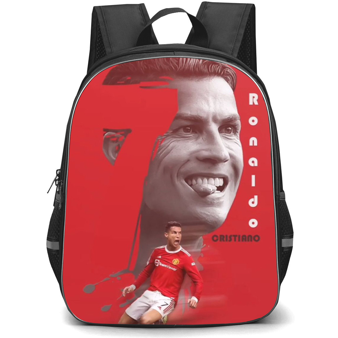 Cristiano Ronaldo Backpack StudentPack - Cristiano Ronaldo Grayscale Vintage Photo On Red Background