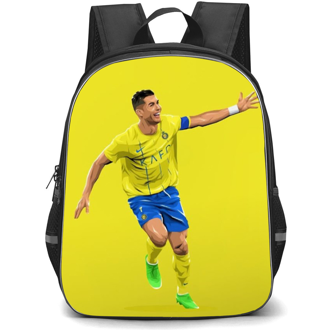 Cristiano Ronaldo Backpack StudentPack - Cristiano Ronaldo Al-Nassr FC Winning Celebration Illustration Art On Yellow Background