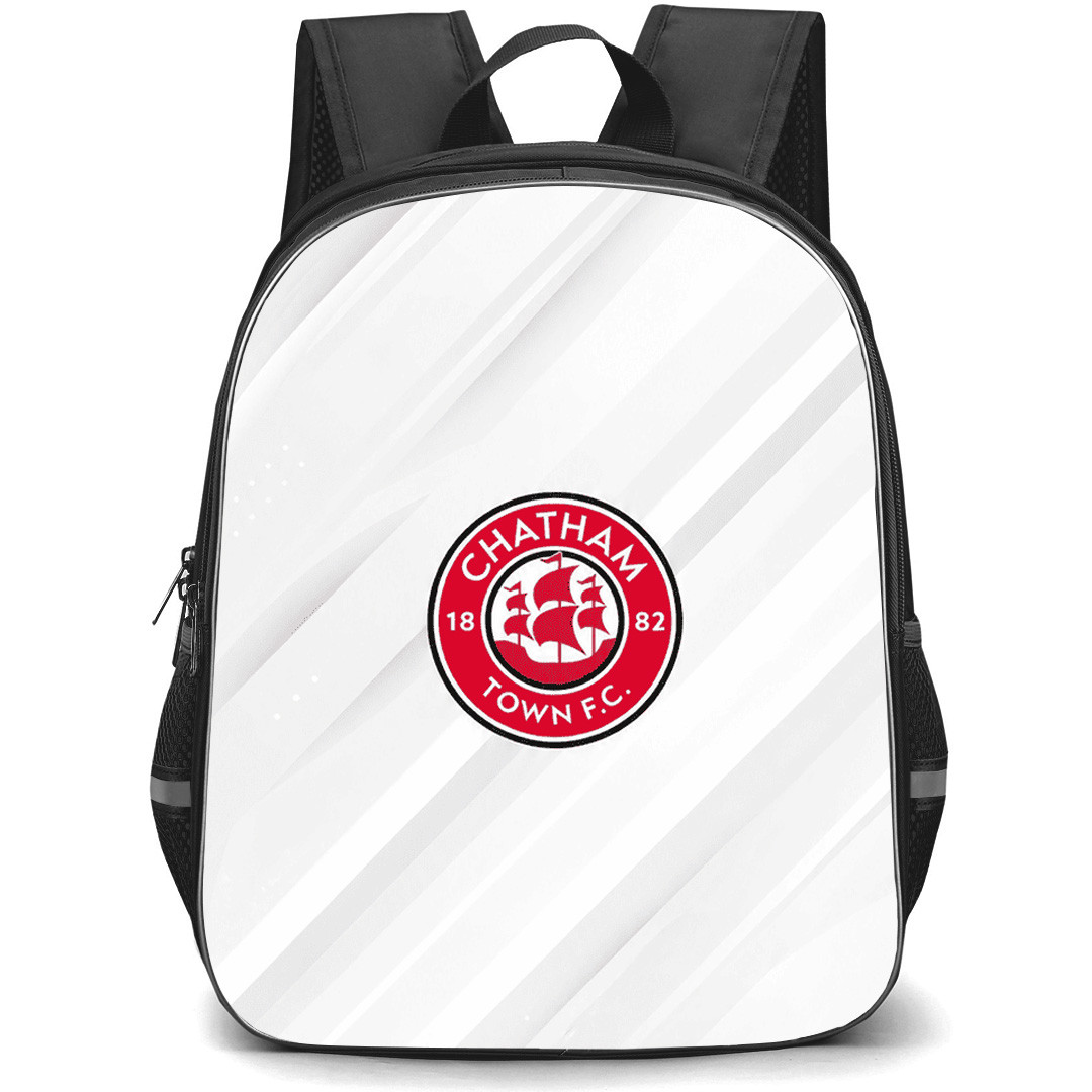 Chatham Town Football Club Backpack School Bag StudentPack - Chatham Town Football Club Logo with Diagonal Fade Stripe White Effect
