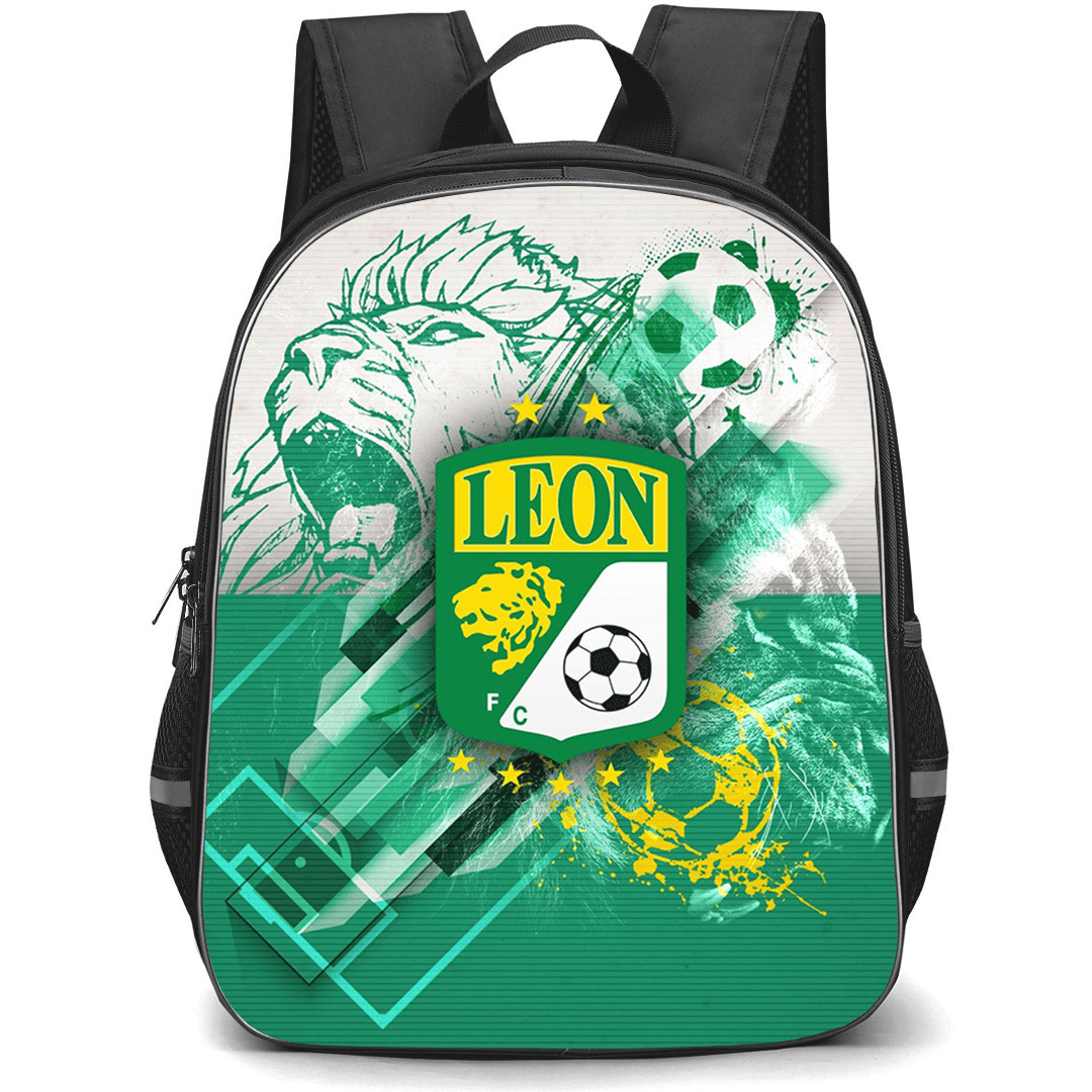 Club Leon Backpack School Bag StudentPack - Club Leon Logo with Lion Crest Diagonal Green Impact