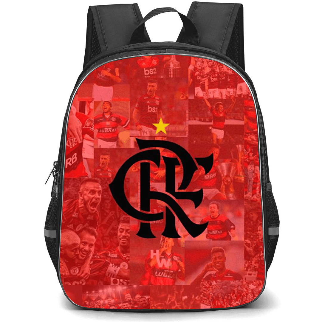 Clube de Regatas do Flamengo Backpack School Bag StudentPack - Clube de Regatas do Flamengo Logo with Players Collage Red Effect