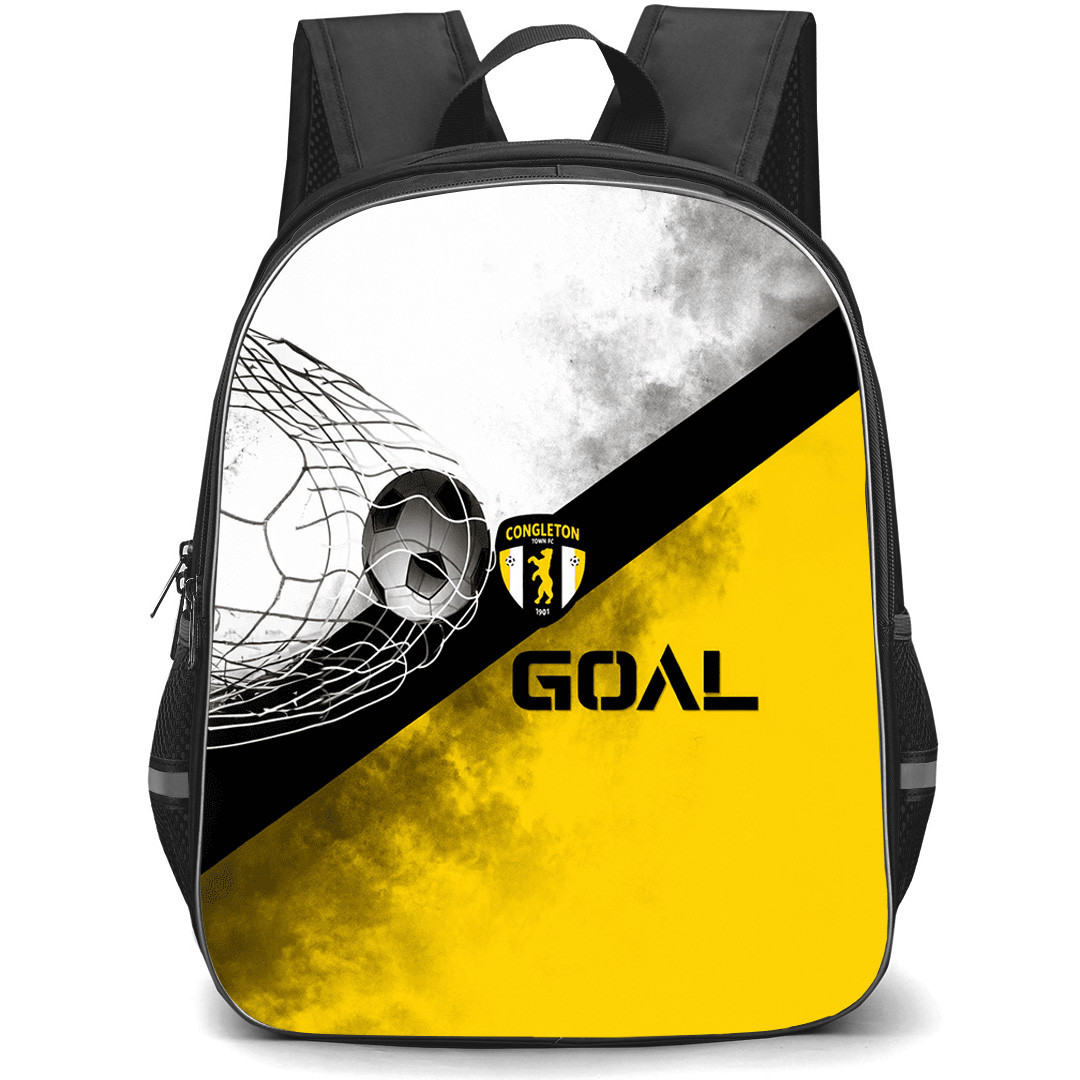 Congleton Town Football Club Backpack School Bag StudentPack - Congleton Town Football Club with Logo Goal Net Yellow Effect
