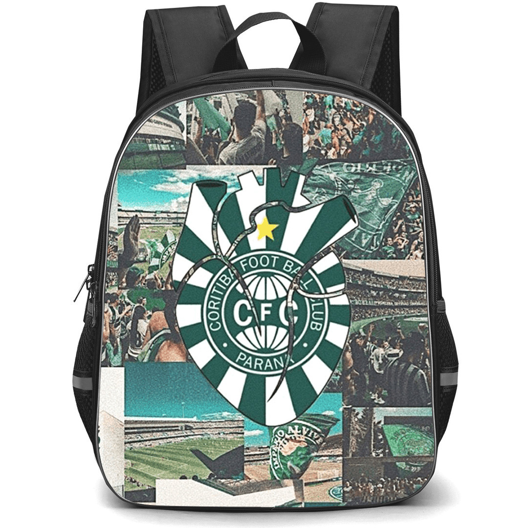 Coritiba FootBall Club Backpack School Bag StudentPack - Coritiba FootBall Club Stadium with Logo Different Collage Green Effect