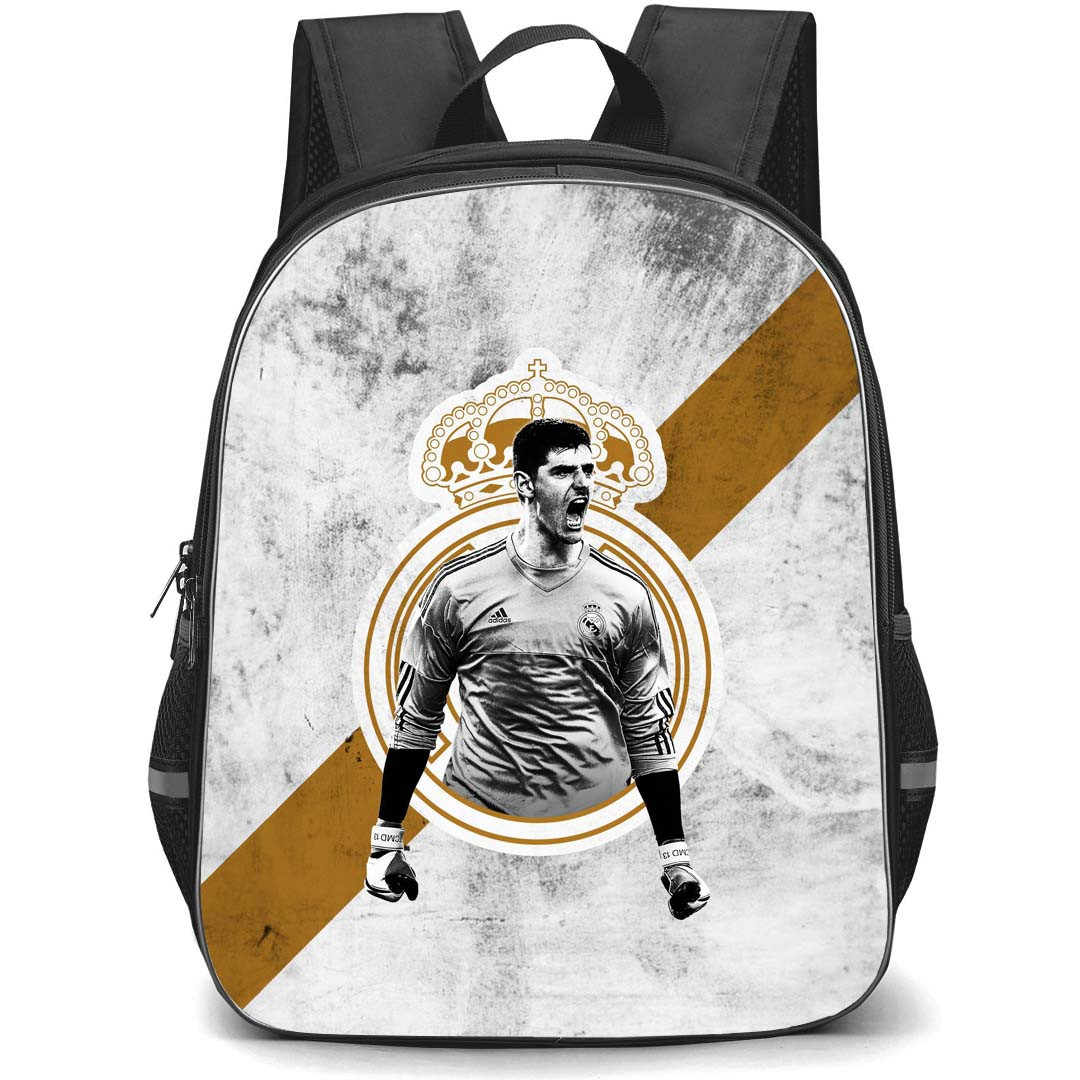 Thibaut Courtois Backpack StudentPack - Thibaut Courtois Real Madrid CF Celebration Grayscale With Club Logo