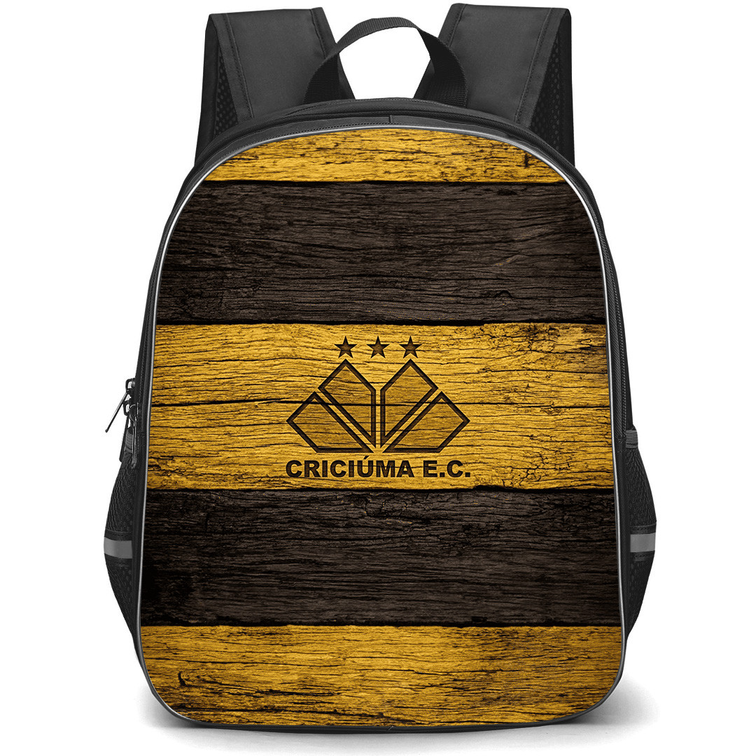 Criciuma Esporte Clube Backpack School Bag StudentPack - Criciuma Esporte Clube Logo with Wood Textured Yellow Effect