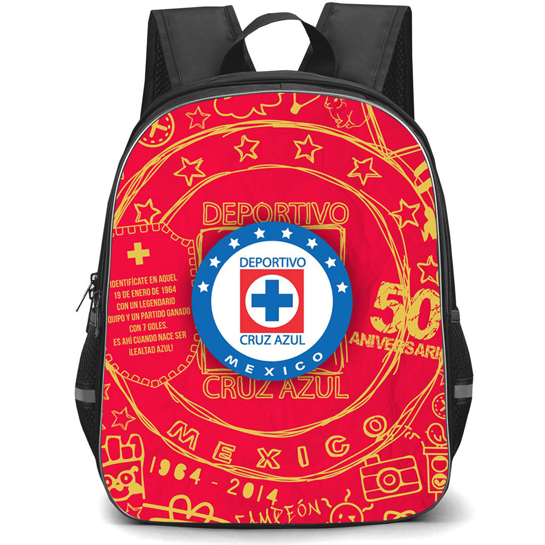 Club de Futbol Cruz Azul S.A. de C.V. Backpack School Bag StudentPack - Club de Futbol Cruz Azul S.A. de C.V. Logo with Center Sketch Art Red Effect