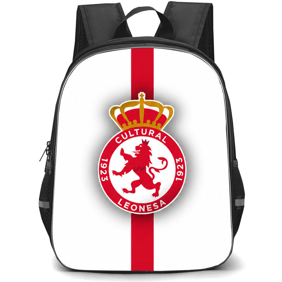 Cultural Leonesa Backpack School Bag StudentPack - Cultural Leonesa Logo On Red Stripe White Background Football Club