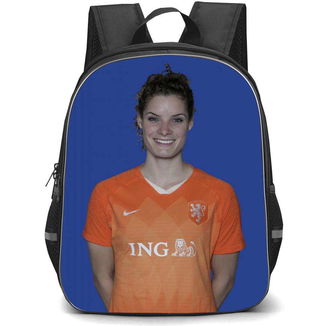 Dominique Janssen Backpack StudentPack - Dominique Janssen 20 Netherlands Women's National Football Portrait On Blue Backbround