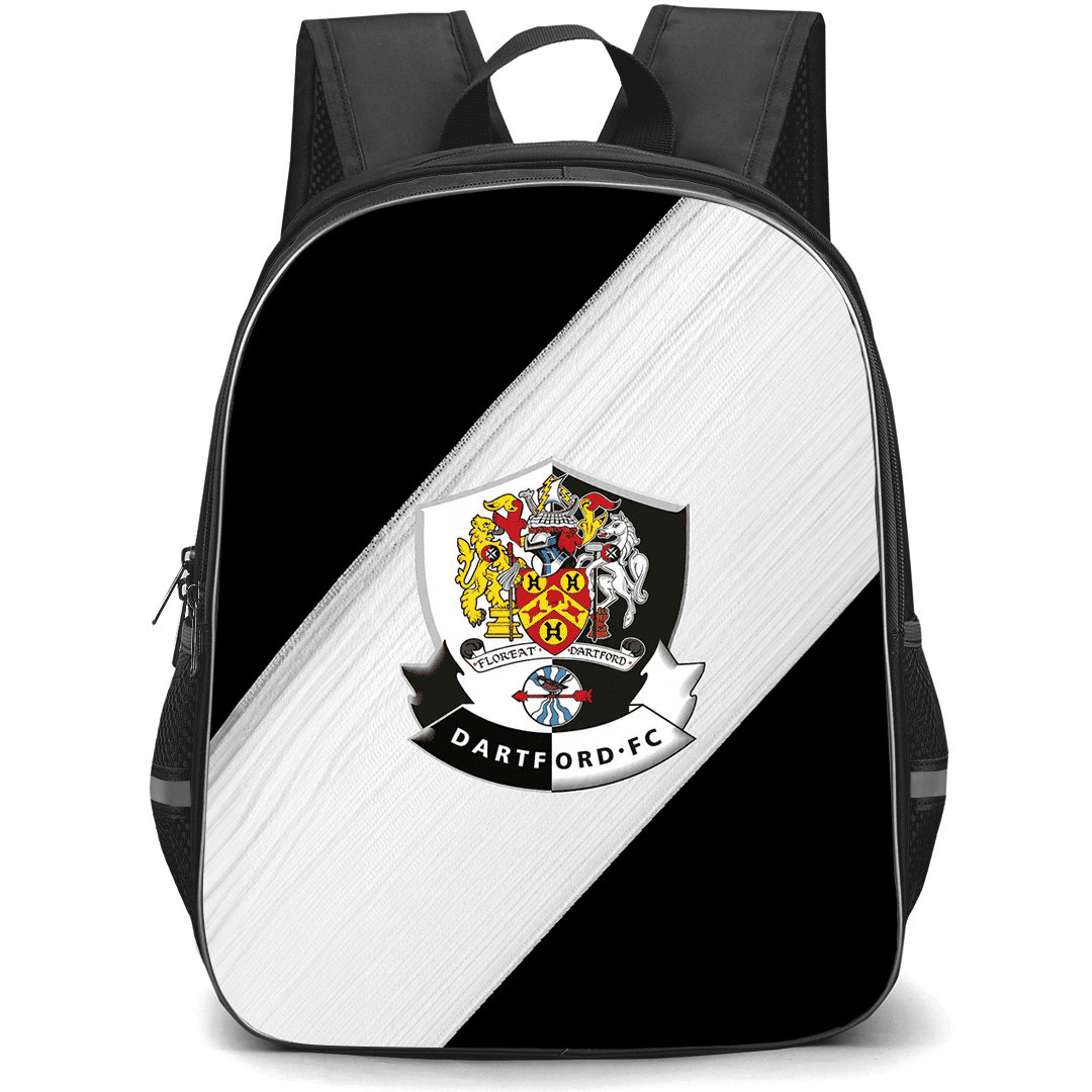 Dartford Football Club Backpack School Bag StudentPack - Dartford Football Club Logo with Diagonal Stripe Black White Effect