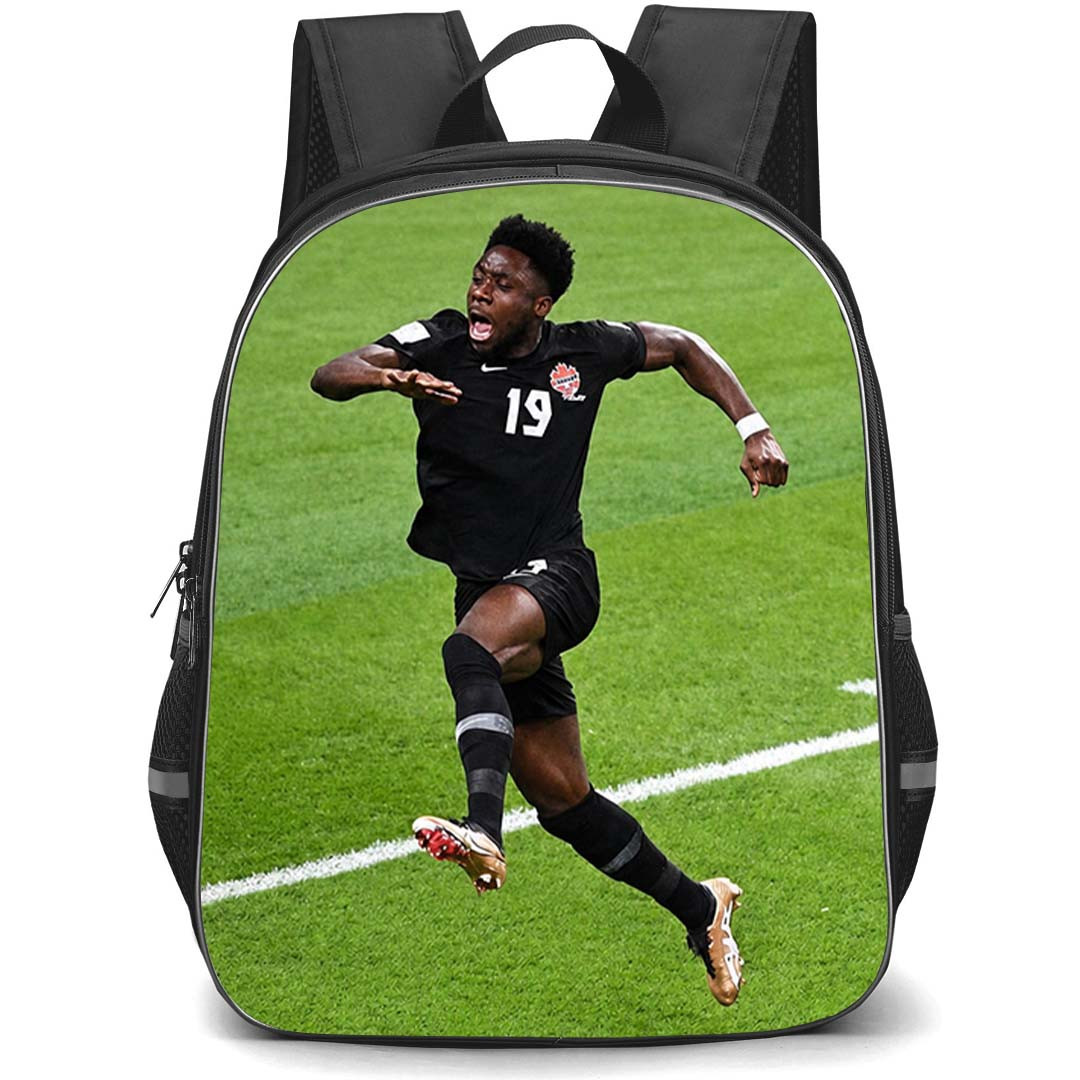 Alphonso Davies Backpack School Bag StudentPack - Alphonso Davies Jersey Number 19 Canada National Team Goal Celebration Poster