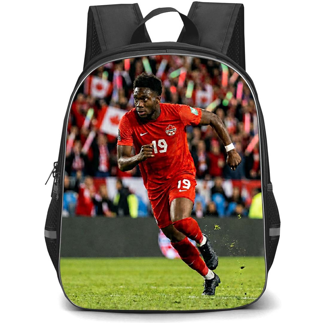 Alphonso Davies Backpack School Bag StudentPack - Alphonso Davies Jersey Number 19 Sprint Celebration Poster