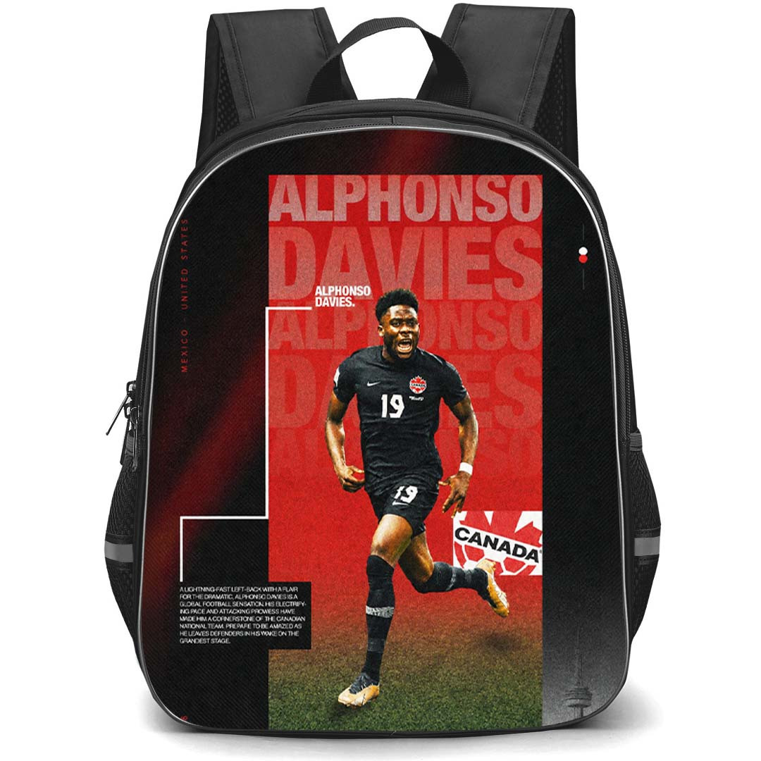 Alphonso Davies Backpack School Bag StudentPack - Alphonso Davies Jersey Number 19 Team Stadium Sprint Pose Poster