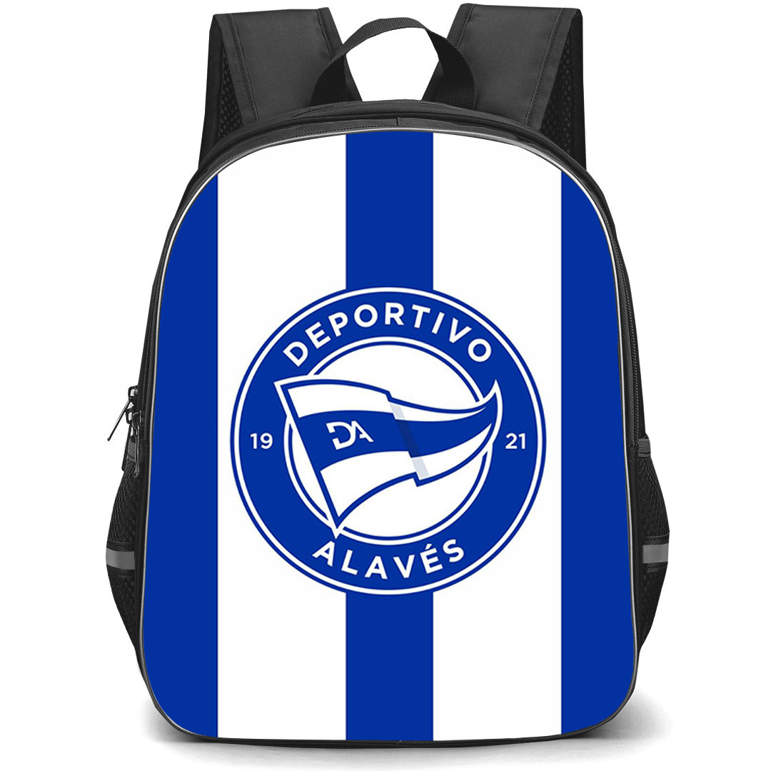 Deportivo Alaves Backpack School Bag StudentPack - Deportivo Alaves Logo On White Blue Stripe Background Football Club