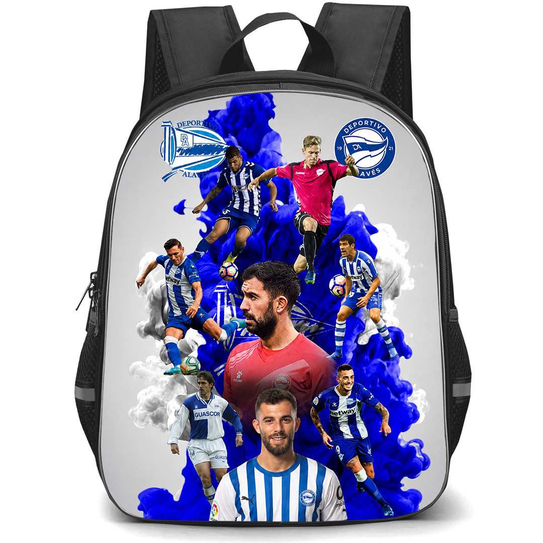 Deportivo Alaves Backpack School Bag StudentPack - Deportivo Alaves Players Graphic Art On Blue Gray Background Football Club