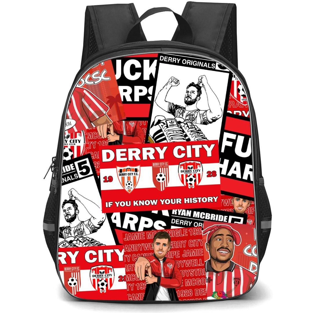 Derry City FC Backpack School Bag StudentPack - Logo Quote Collage Vector Art Poster