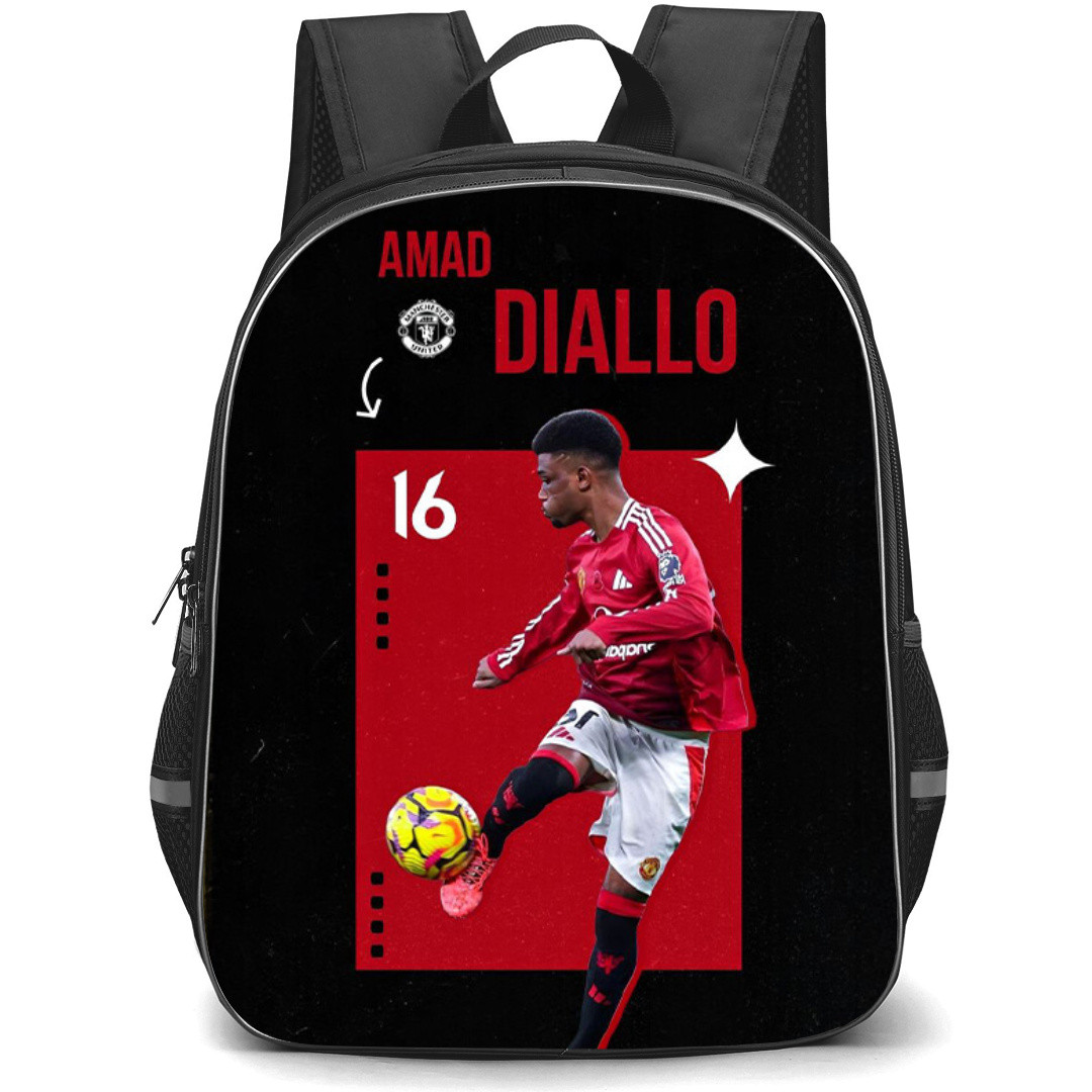 Amad Diallo Backpack StudentPack - Amad Diallo 16 Manchester United Dribbling On Red Black Background