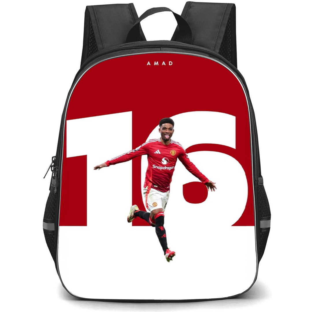 Amad Diallo Backpack StudentPack - Amad Diallo 16 Manchester United Signature Celebration On Red White Background