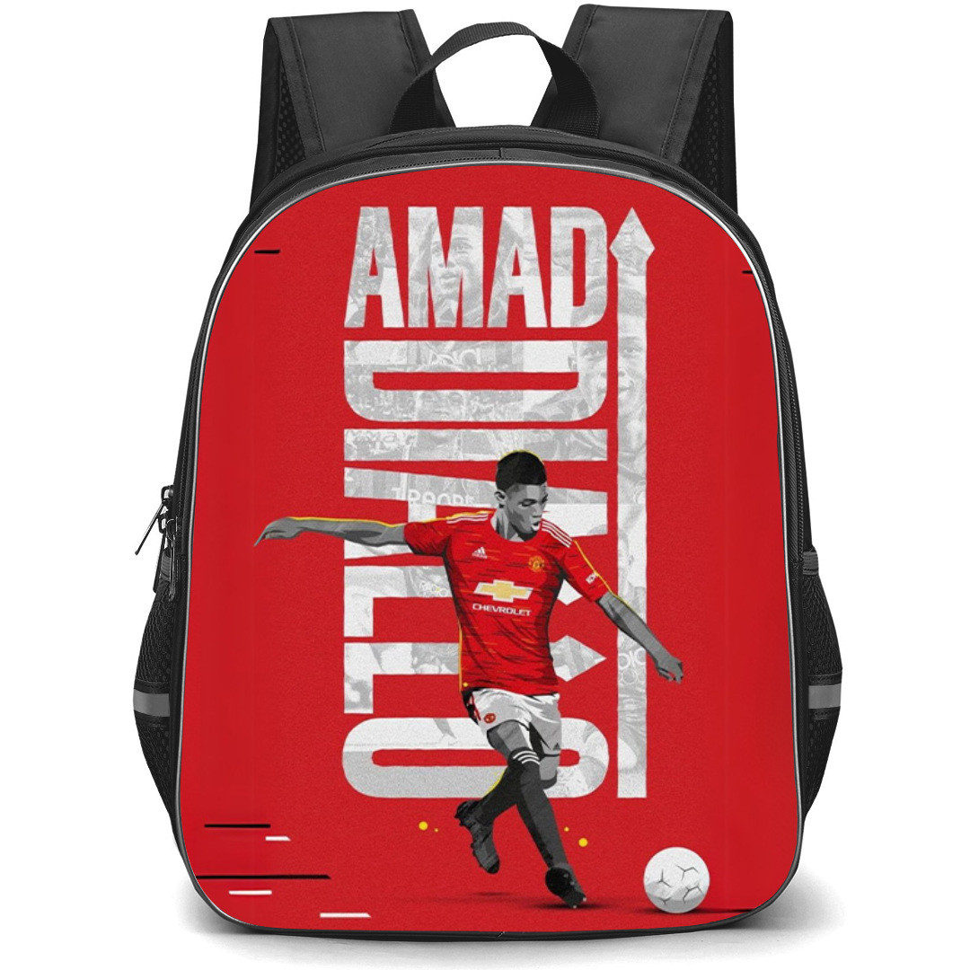 Amad Diallo Backpack StudentPack - Amad Diallo Manchester United Kick Illustration On Word Art Red Background