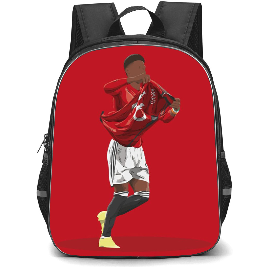 Amad Diallo Backpack StudentPack - Amad Diallo Showing Jersey Illustration Art On Red Background