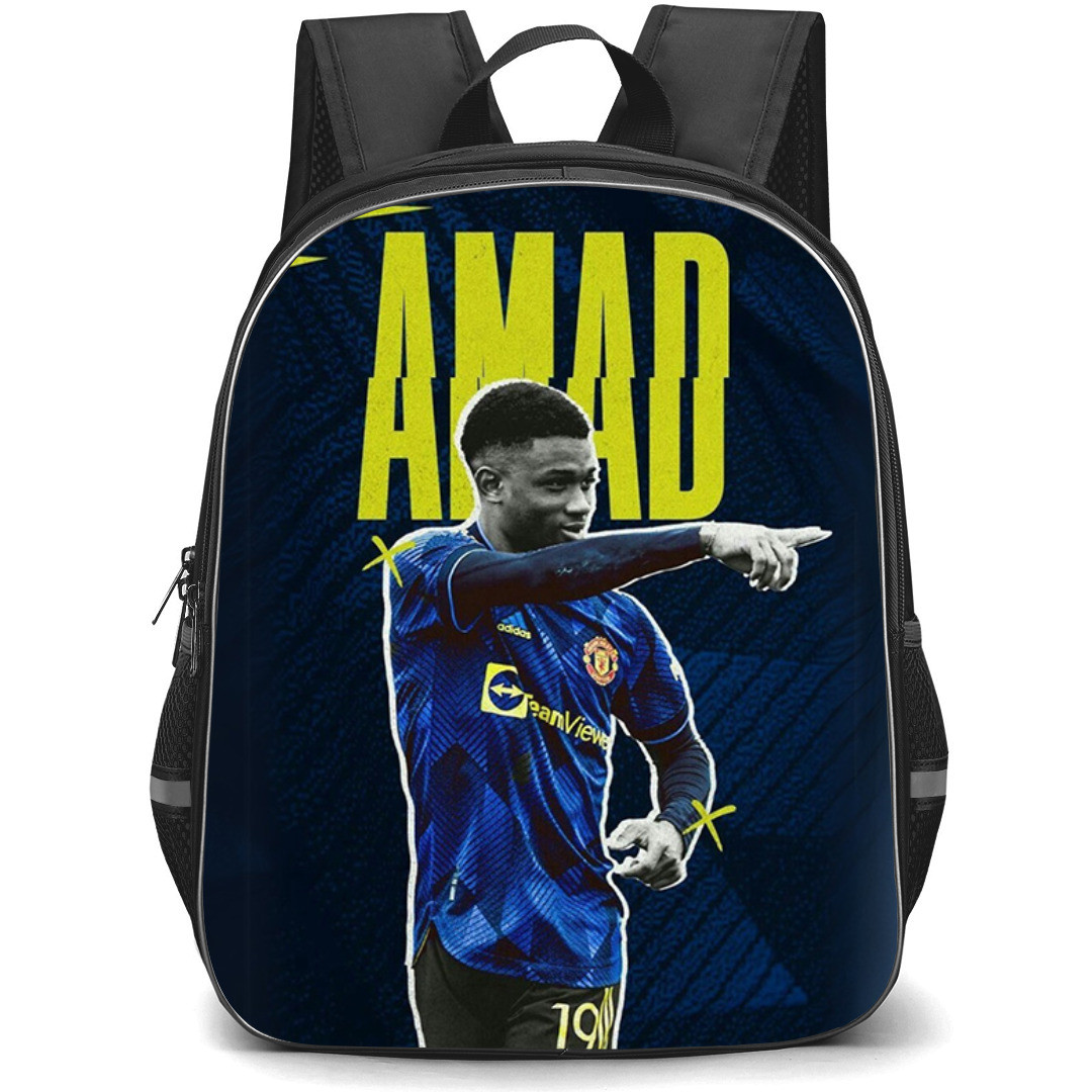 Amad Diallo Backpack StudentPack - Amad Diallo Manchester United Wear Blue Jersey On Blue Graphic Background