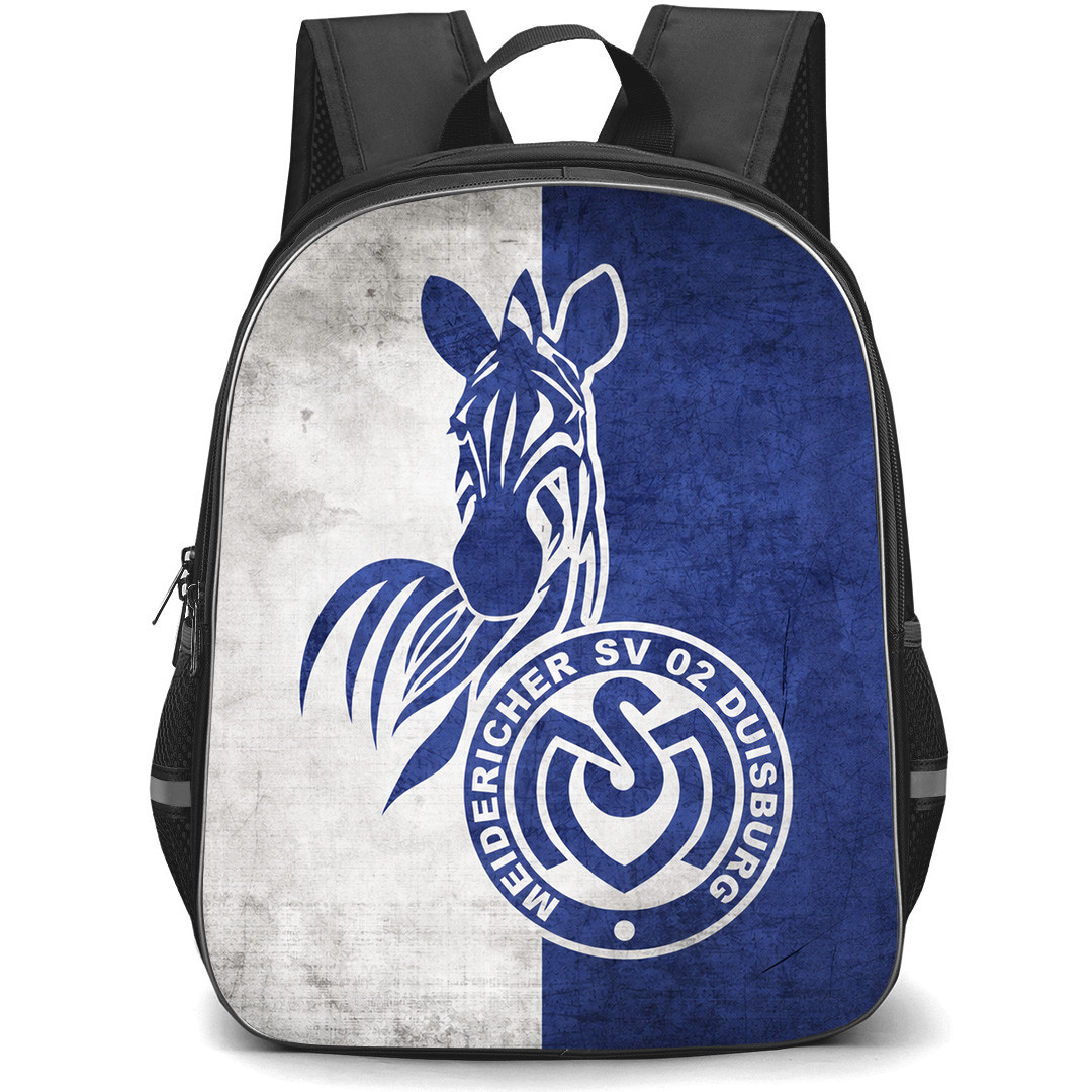 MSV Duisburg Backpack School Bag StudentPack - Logo In White Blue Grunge Football Club