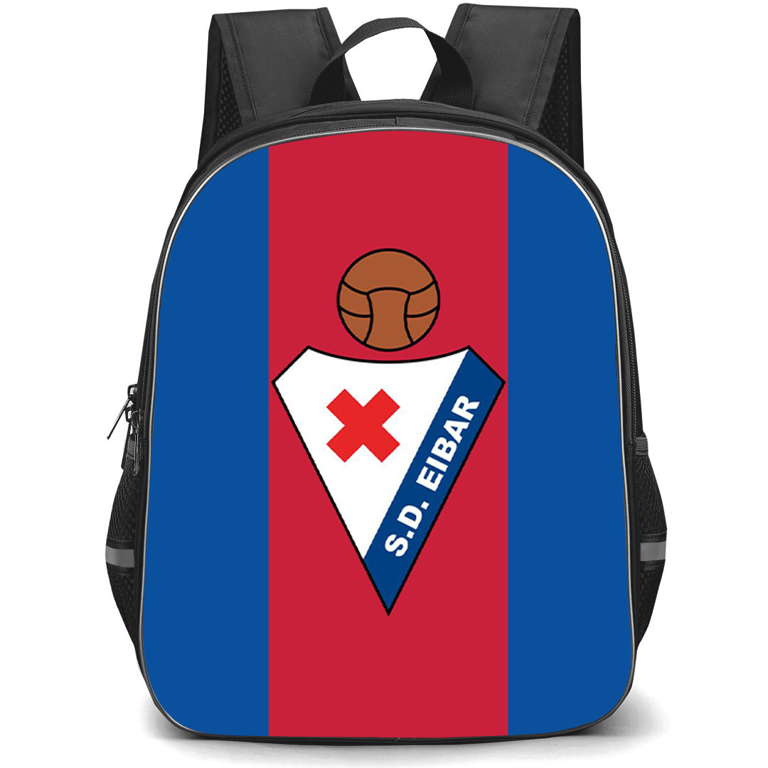 Eibar SD Backpack School Bag StudentPack - Eibar SD Logo On Red Blue Stripe Background Football Club