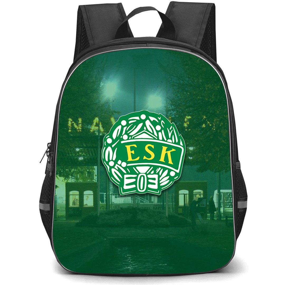 Enkopings SK Backpack School Bag StudentPack - Enkopings SK Logo Sticker On Club Background Football Club