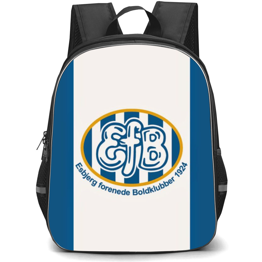Esbjerg FB Football Club Backpack School Bag StudentPack - Logo In White And Blue Background