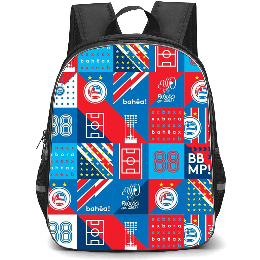 Esporte Clube Bahia Backpack School Bag StudentPack - Esporte Clube Bahia Logo with Geometric Collage Pattern